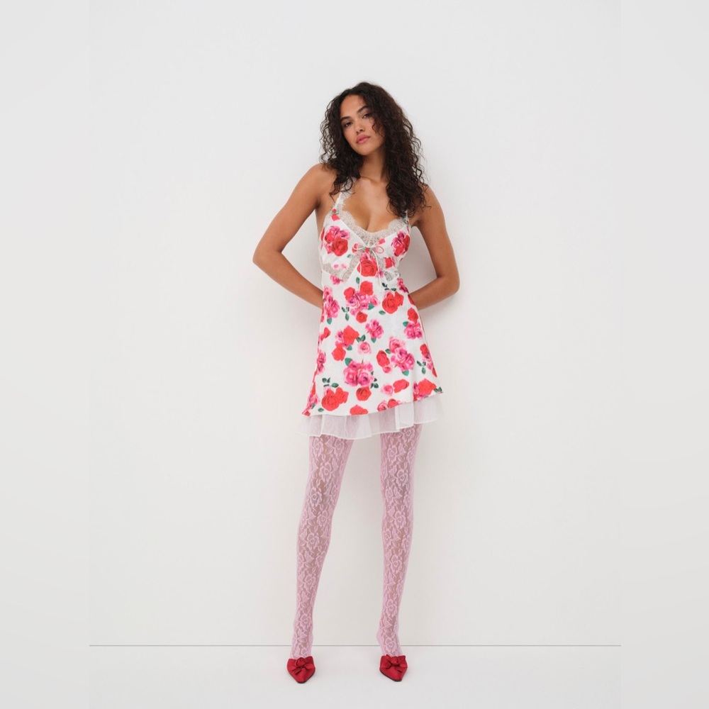 FOR LOVE & LEMONS *NWT* Floral Carol Slip Mini Dress Size XS in Red, White, Pink - Picture 5 of 9